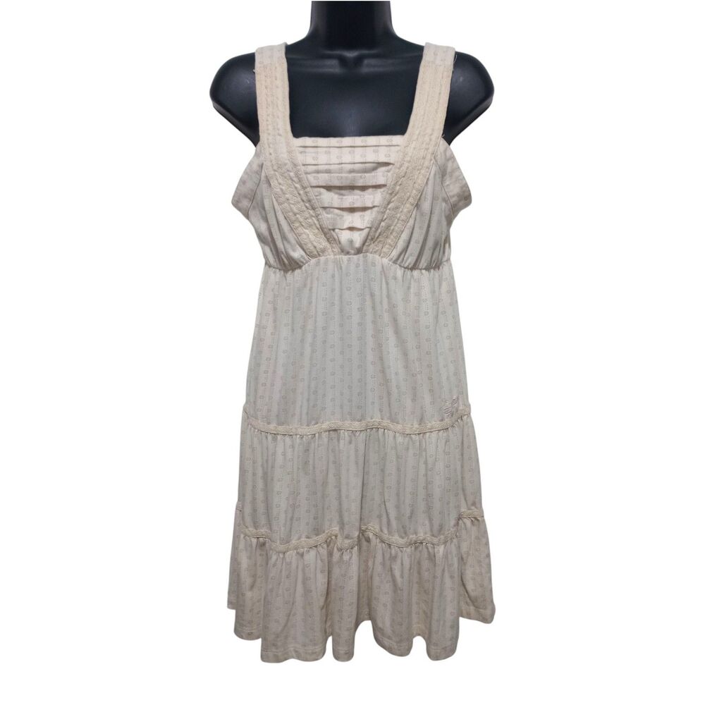 Vtg Billabong Beach Vibes Mini Dress Women's L Cream Swim Cover Up Jersey Knit